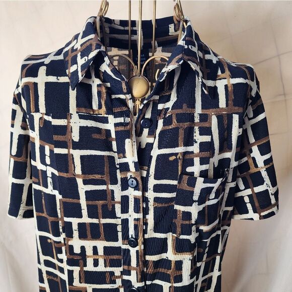 Vintage Y2k Saint Tropez West Collared Geo Button Up Shirt Dress Size 10 - Picture 9 of 13